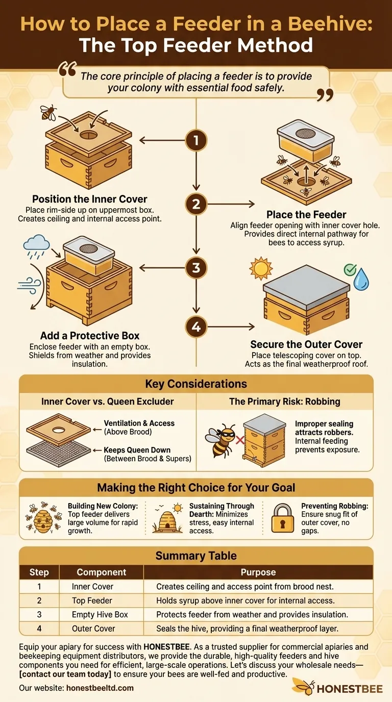 How is a feeder typically placed in a beehive? A Step-by-Step Guide for Safe Feeding Visual Guide