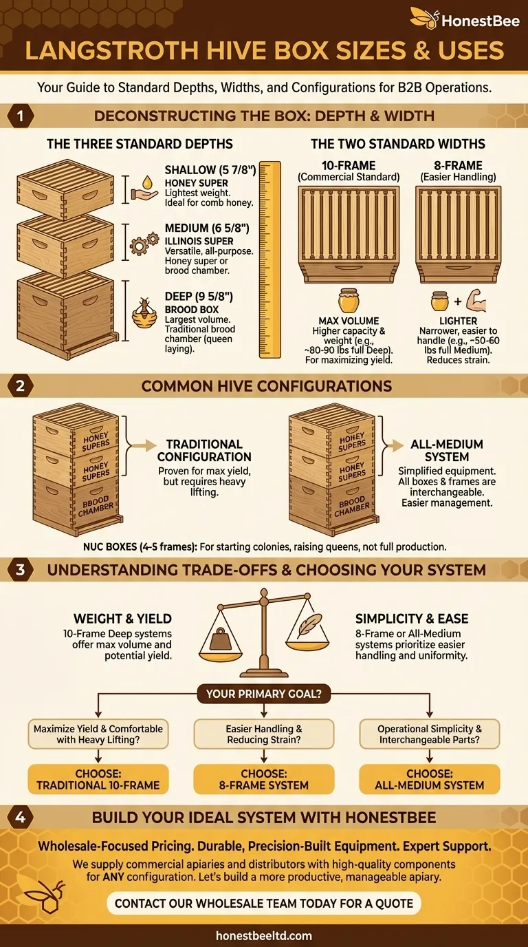 What are the main box sizes of the Langstroth Hive and their typical uses? A Guide to Choosing the Right System Visual Guide