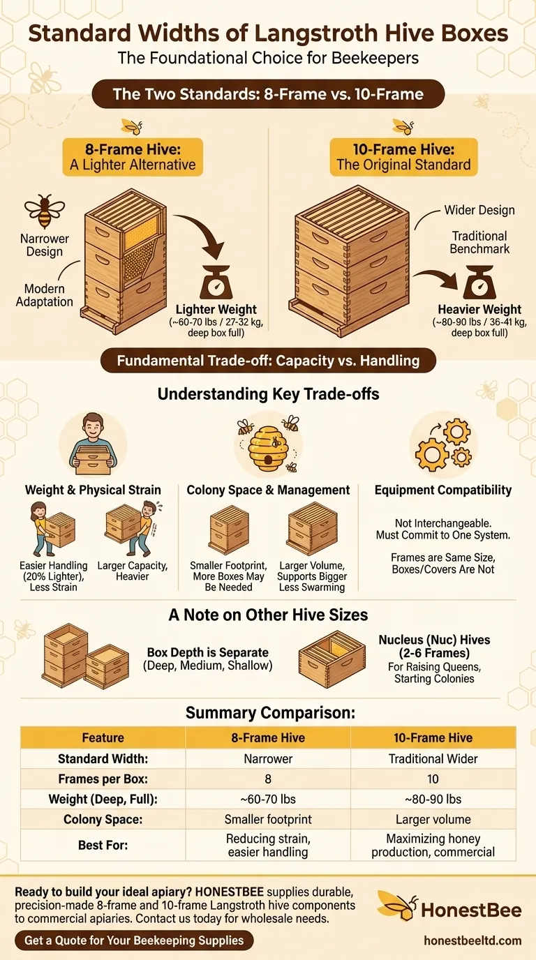Quali sono le larghezze standard delle arnie Langstroth? Scegli tra sistemi a 8 e 10 telaini Guida Visiva