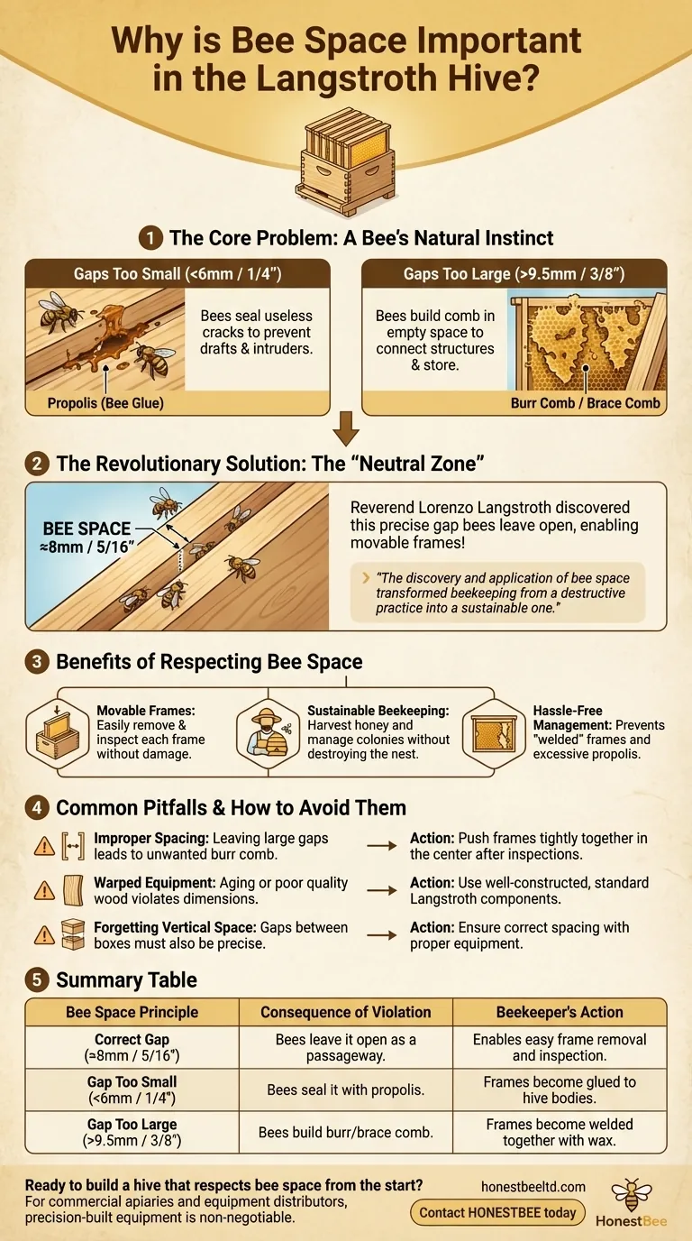 랑스트로스 벌통에서 벌집 간격(Bee Space)이 중요한 이유는 무엇인가요? 현대 양봉의 핵심 시각적 가이드