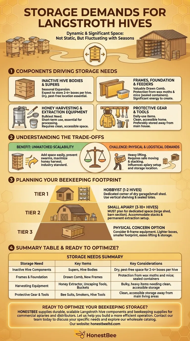 What are the storage demands for Langstroth hives? Plan Your Apiary for Seasonal Success Visual Guide