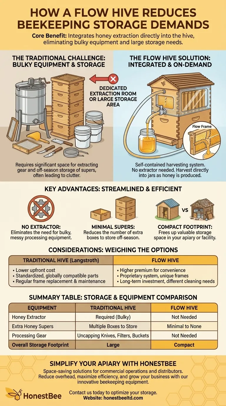 플로우 하이브는 저장 공간 요구 사항을 어떻게 줄여주나요? 올인원 양봉으로 공간을 극대화하세요 시각적 가이드