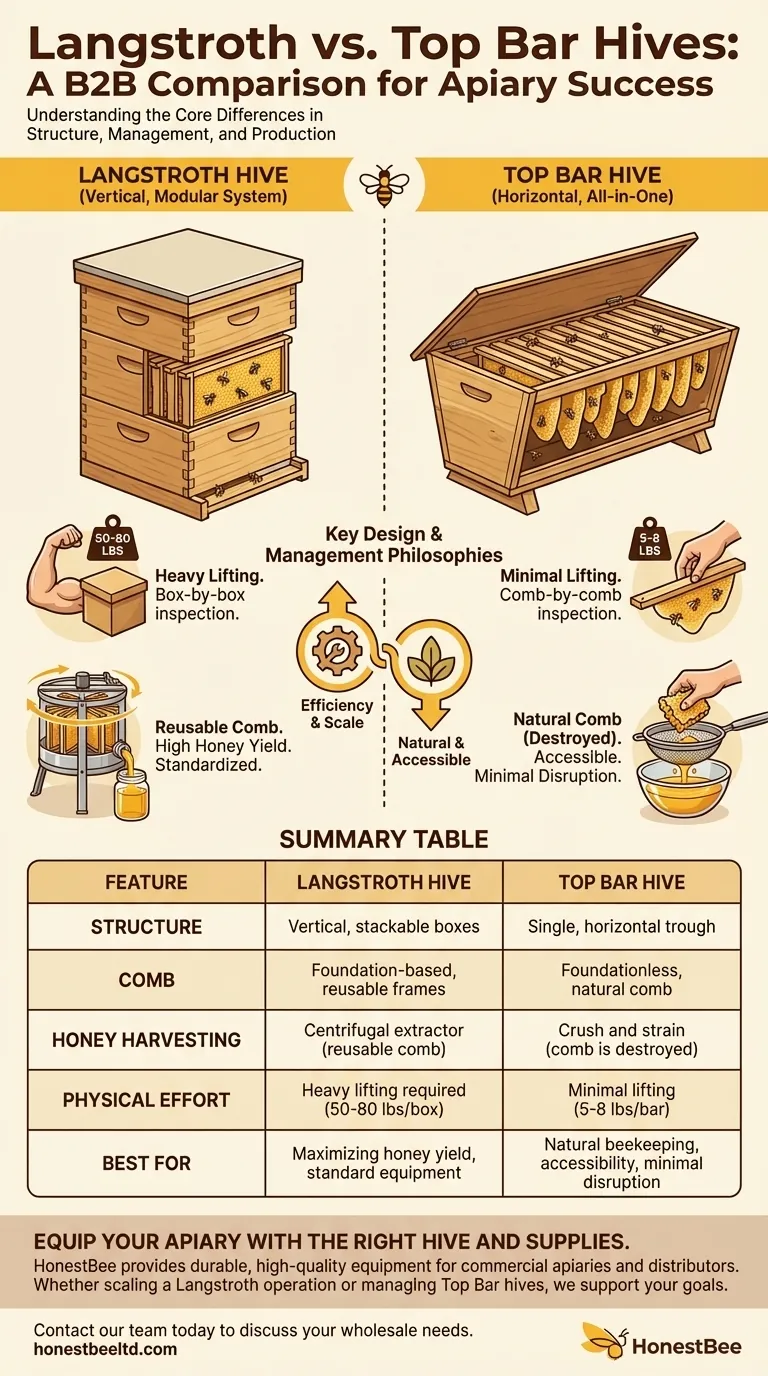 What are the main differences between Langstroth and Top Bar Hive designs? Choose the Right Hive for Your Beekeeping Goals Visual Guide