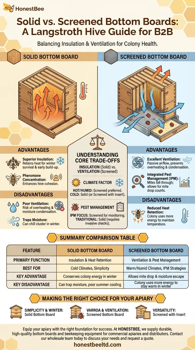 What are the differences between solid and screened bottom boards in a Langstroth hive? Make the Right Choice for Your Climate Visual Guide