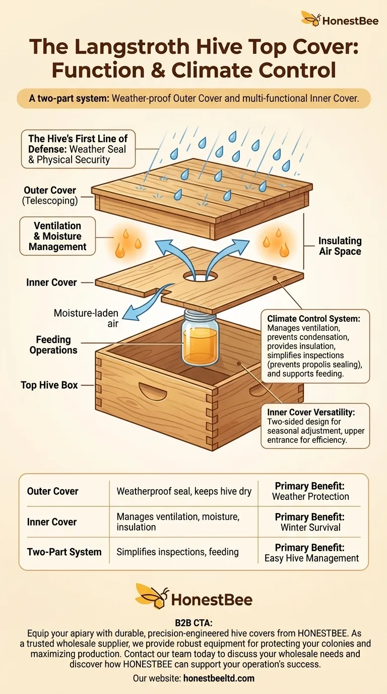 랑스트로스 벌통의 상부 덮개(top cover)의 기능은 무엇인가요? 벌통 보호 및 기후 조절 마스터하기 시각적 가이드