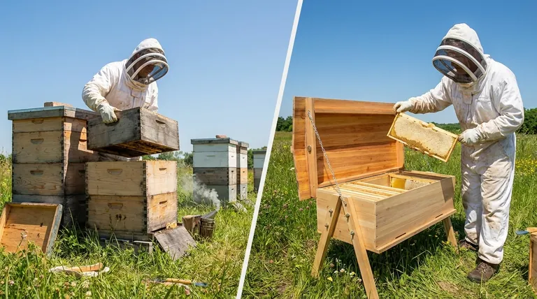 랑스트로스 벌통과 탑바 벌통의 검사 과정은 어떻게 다른가요? 양봉가를 위한 안내서
