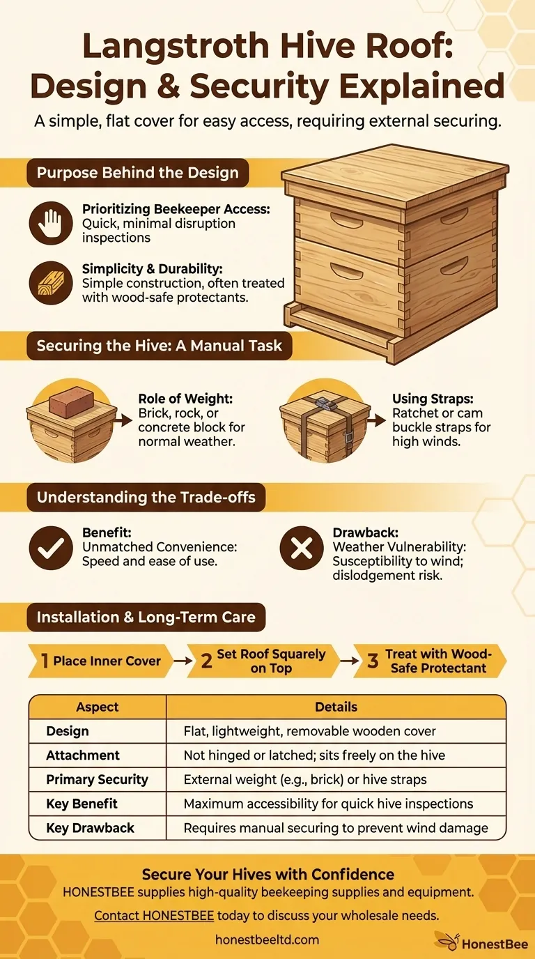 What is the roof design of a Langstroth hive, and how is it secured? A Guide to Simple, Effective Protection Visual Guide