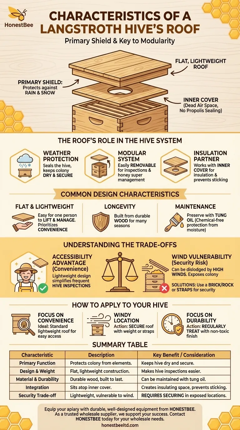What are the characteristics of a Langstroth hive's roof? Essential Design for Protection & Convenience Visual Guide