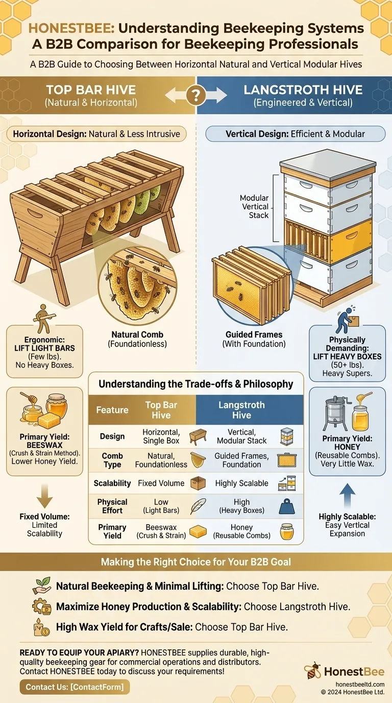 ¿En qué se diferencian las barras superiores de colmena de los techos Langstroth? Elija la colmena adecuada para sus objetivos apícolas Guía Visual