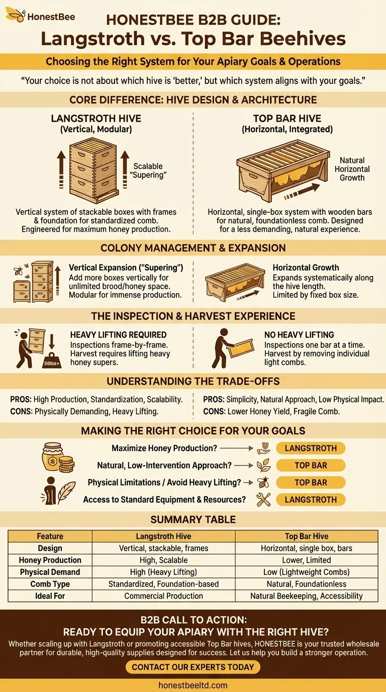 What are the main differences between Top Bar and Langstroth Beehives? Choose the Right Hive for Your Goals Visual Guide