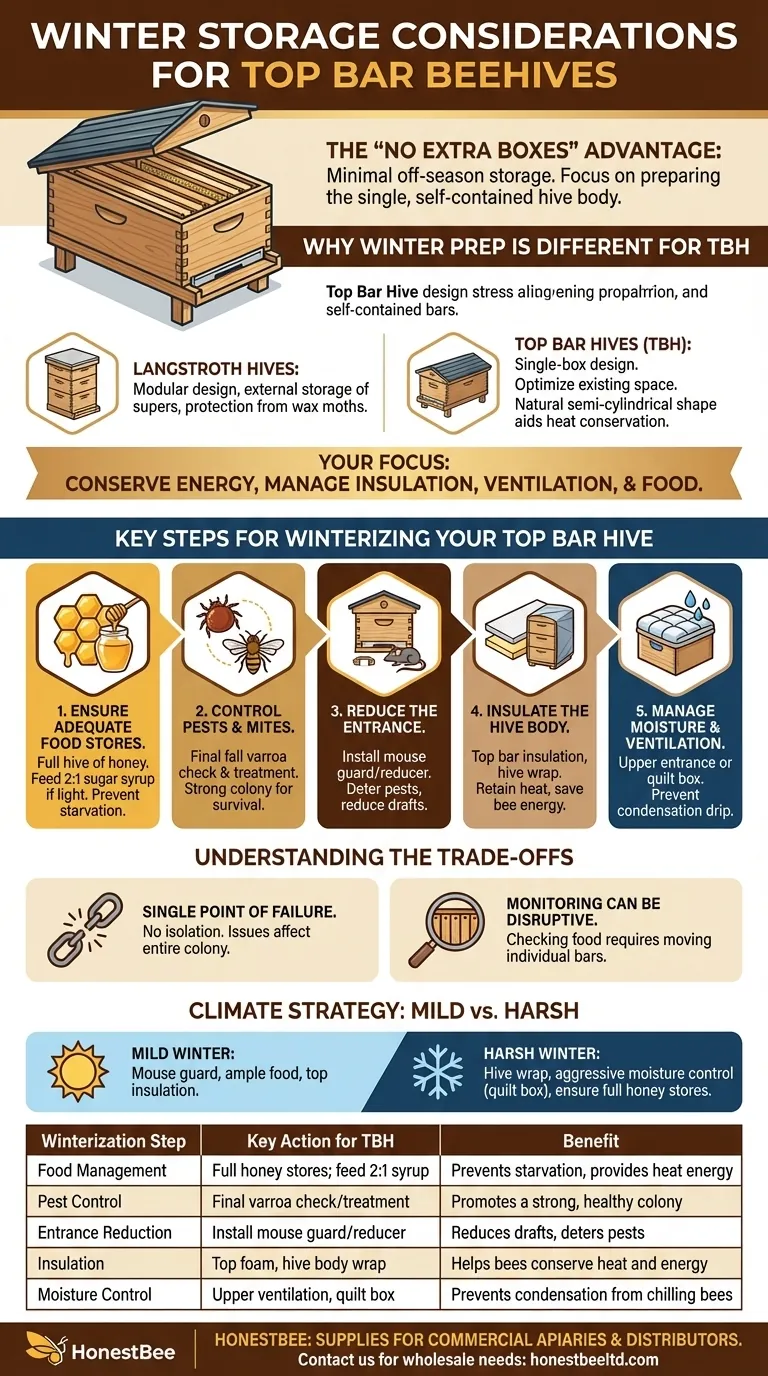 What are the storage considerations for Top Bar Beehives during winter? Simplify Your Beekeeping Season Visual Guide