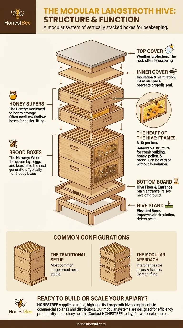 Qual è la struttura di base di un alveare Langstroth? Una guida per il successo dell'apicoltura modulare Guida Visiva