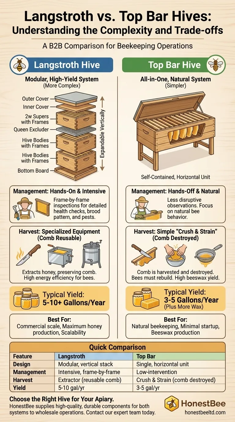 랭스트로스 벌통이 탑 바 벌통보다 더 복잡한 이유는 무엇일까요? 주요 차이점을 이해해 보세요. 시각적 가이드