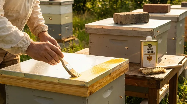 랑스트로스 벌통 지붕에 권장되는 유지보수는 무엇인가요? 천연 오동나무 오일로 벌통을 보호하세요