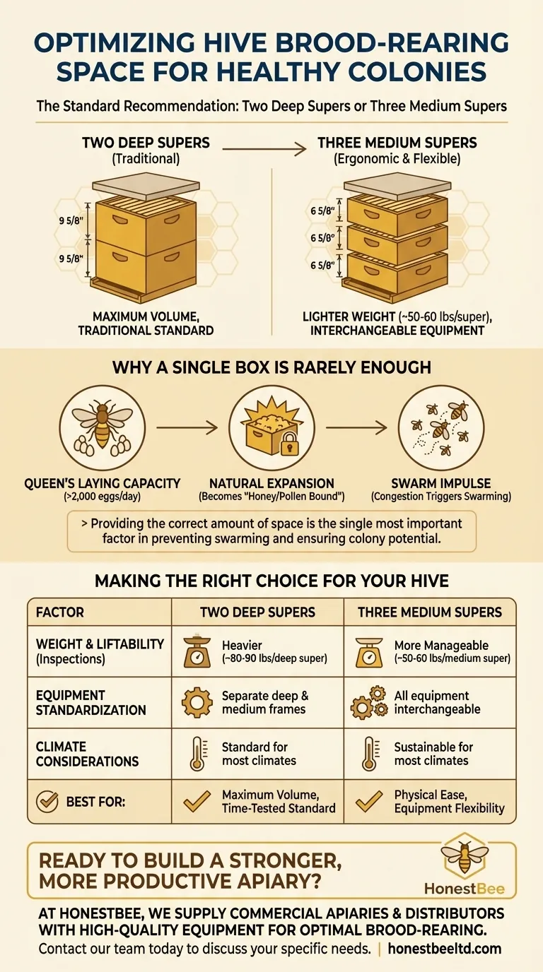 What is the recommended space for brood-rearing in a hive? Optimize for Health & Prevent Swarming Visual Guide