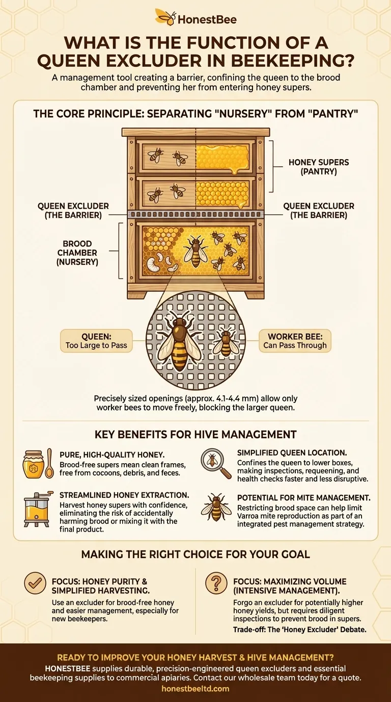 What is the function of a queen excluder in beekeeping? Achieve Purer Honey & Easier Hive Management Visual Guide