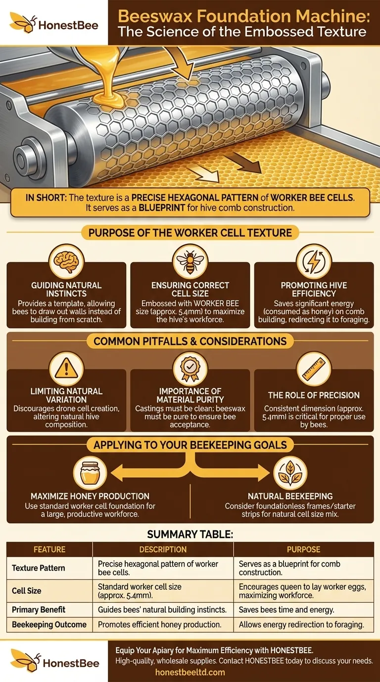 What texture is embossed on the beeswax foundation machine? The Precise Worker Bee Cell Pattern for Hive Efficiency Visual Guide
