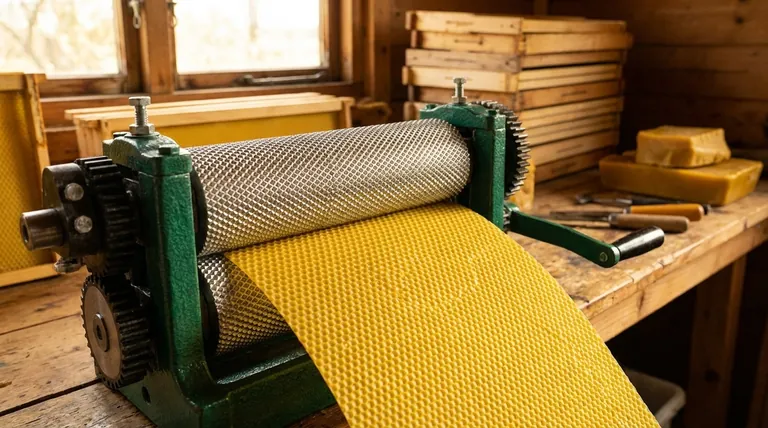 What texture is embossed on the beeswax foundation machine? The Precise Worker Bee Cell Pattern for Hive Efficiency