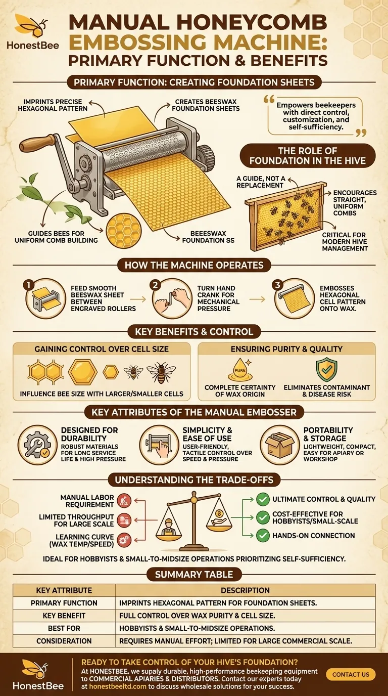 What is the primary function of the manual honeycomb embossing machine? Gain Control Over Your Hive's Foundation Visual Guide