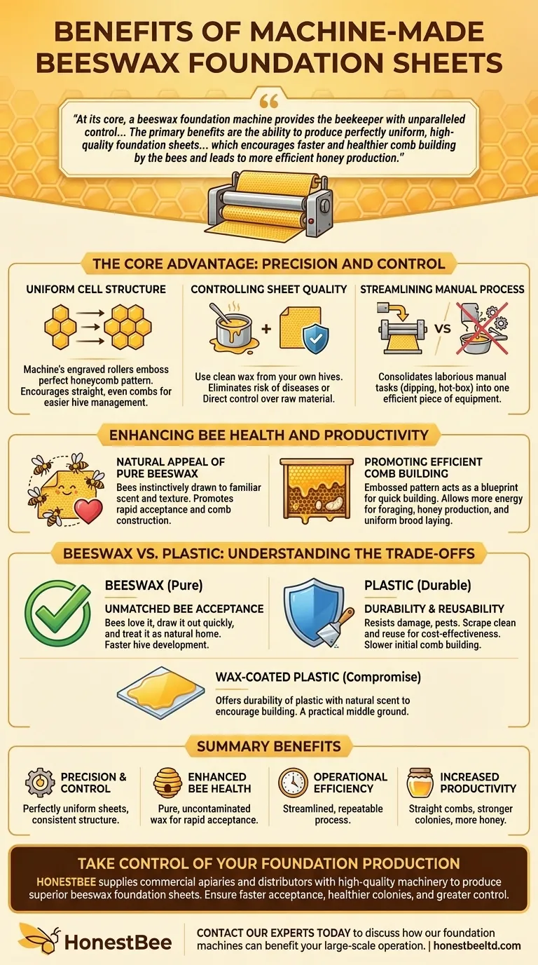 밀랍 소초판 생산에 기계를 사용하는 것의 이점은 무엇입니까? 우수한 벌통 건강 및 효율성 달성 시각적 가이드