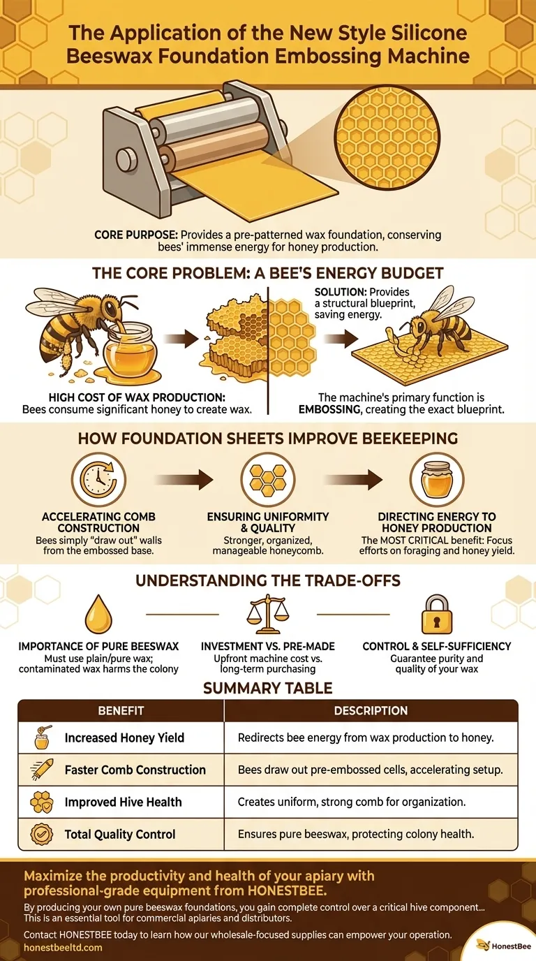 What is the application of the new style Silicone beeswax foundation embossing machine? Boost Honey Production & Hive Health Visual Guide