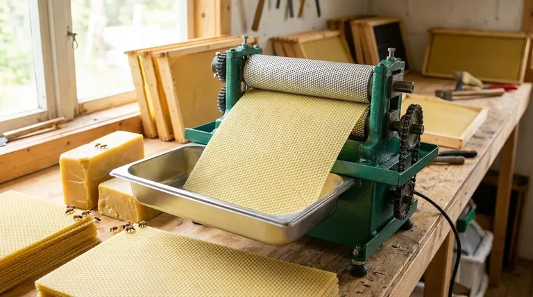 What are the key features of the beeswax foundation machine's mold surface? Non-Stick, Durable & Precise