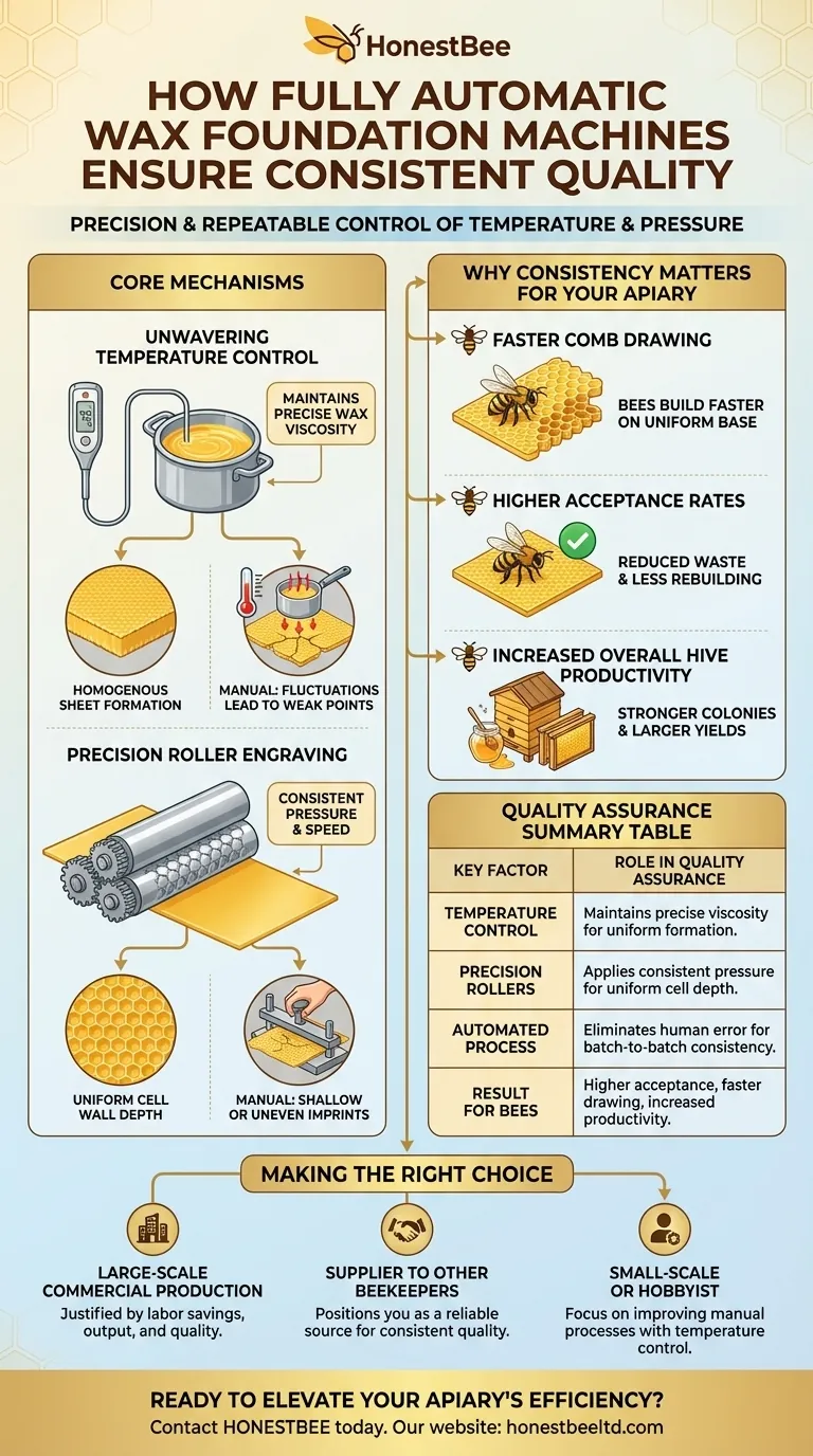 완전 자동 밀랍 기초판(wax foundation) 기계는 어떻게 일관된 품질을 보장할까요? 벌통을 위한 완벽한 균일성 달성 시각적 가이드