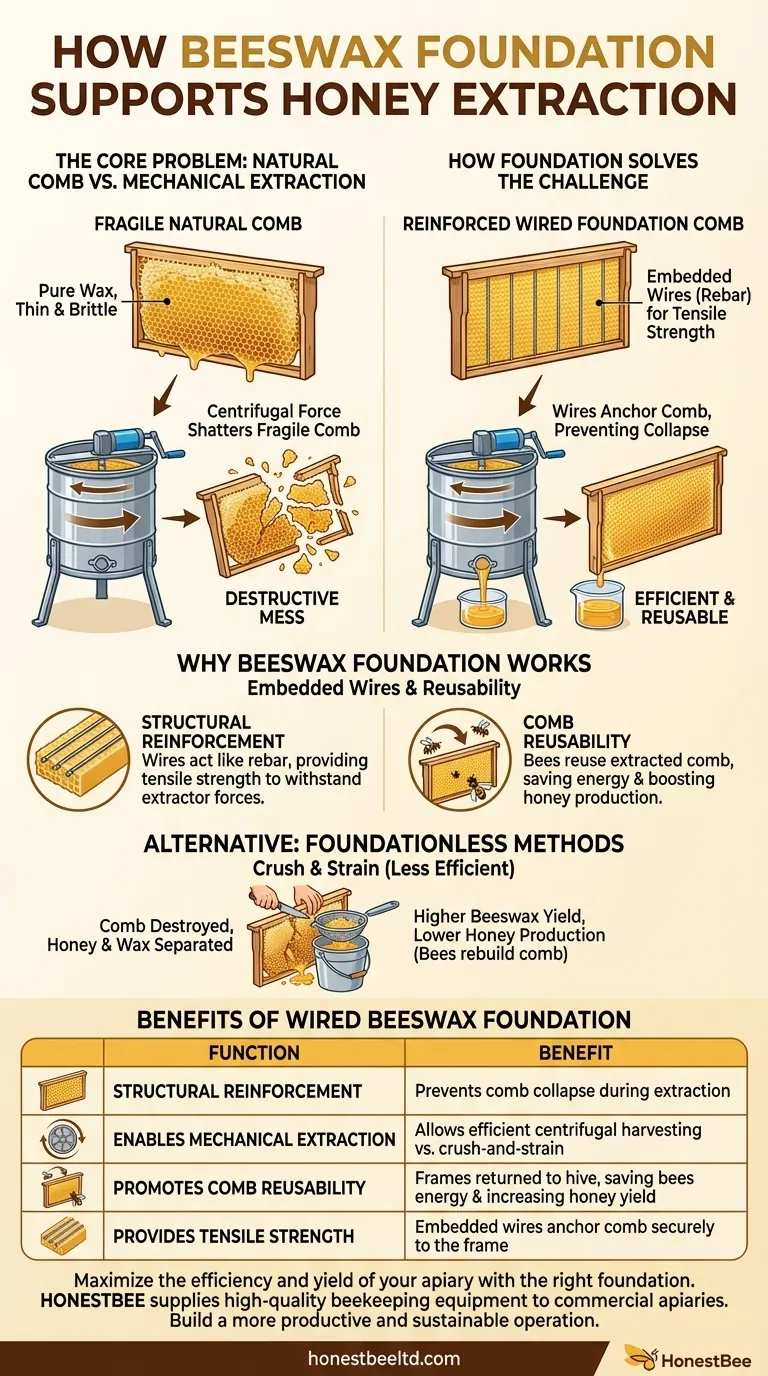 How does beeswax foundation support honey extraction? Achieve Efficient, Reusable Honey Harvesting Visual Guide