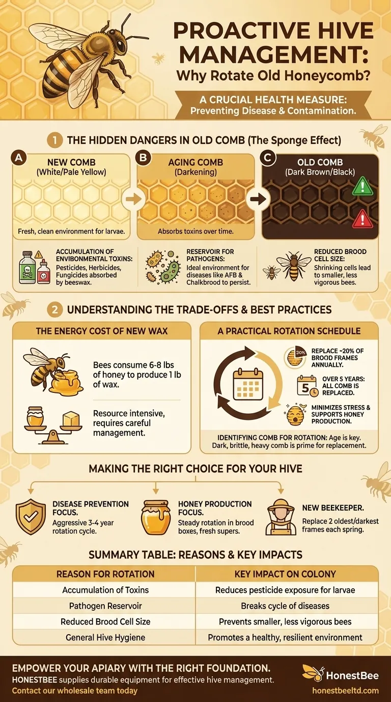 Why might beekeepers choose to rotate out old honeycomb? A Guide to Essential Hive Health Visual Guide