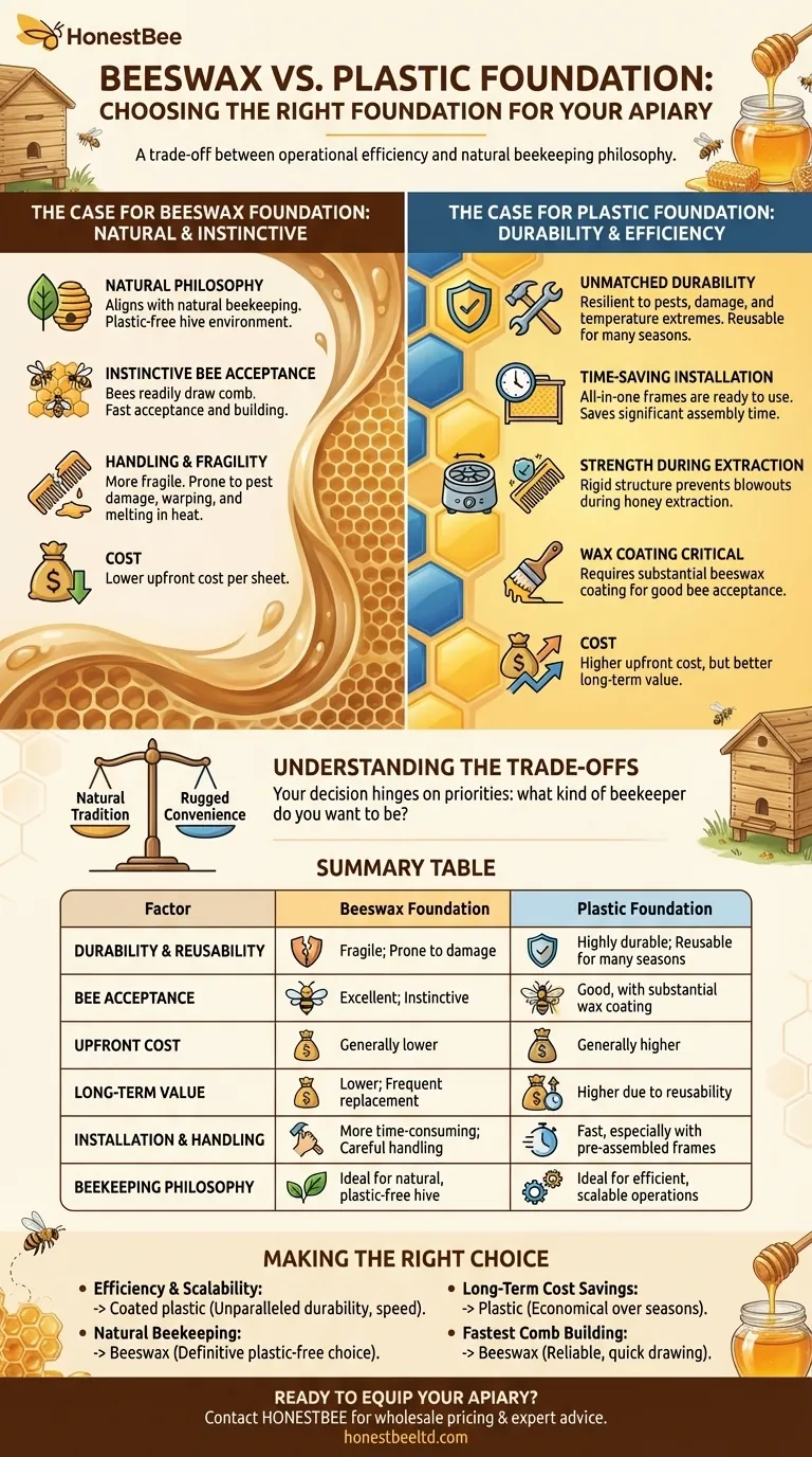 What factors should beekeepers consider when choosing between beeswax and plastic foundation? A Guide to Durability vs. Natural Philosophy Visual Guide