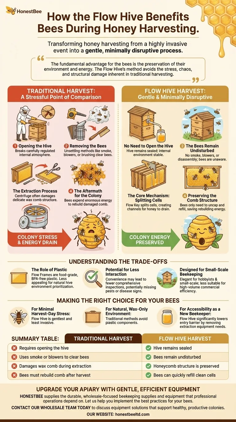 꿀 수확 중 플로우 하이브는 벌에게 어떻게 이점을 줄까요? 스트레스 최소화 및 군집 건강 극대화 시각적 가이드