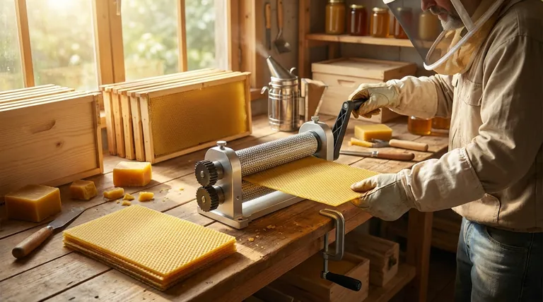 What is the function of a manual tablet press machine in beekeeping? Create Pure Beeswax Foundation for Your Hives