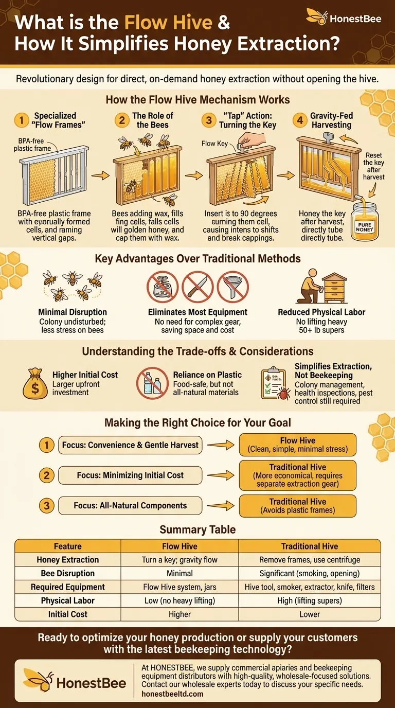 플로우 하이브(Flow Hive)란 무엇이며, 어떻게 꿀 추출을 간소화하나요? 온디맨드 방식의 부드러운 수확 솔루션 시각적 가이드