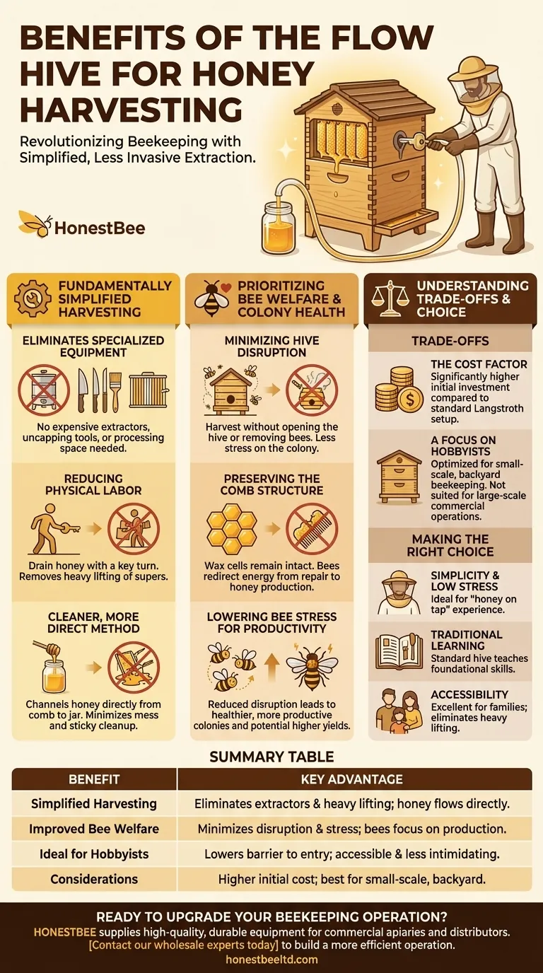 What are the benefits of using the Flow Hive for honey harvesting? Simplify Your Harvest & Protect Your Bees Visual Guide
