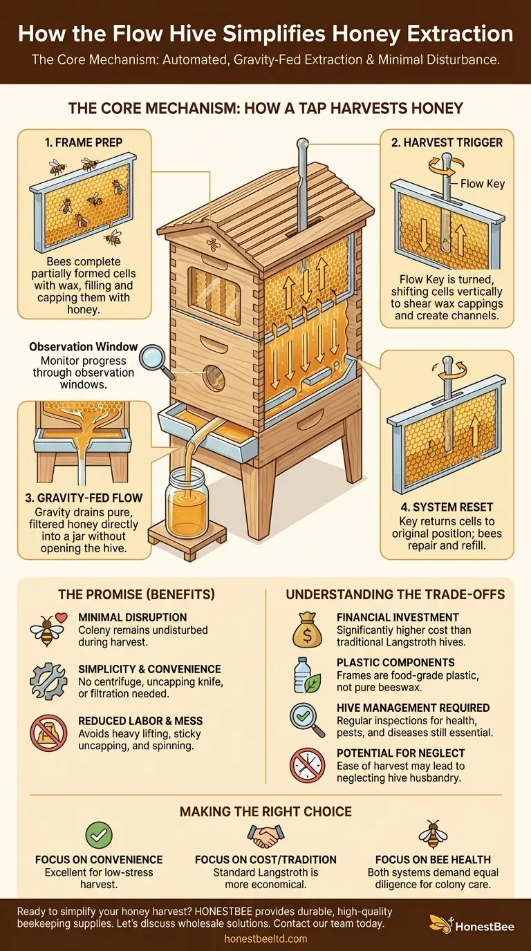 플로우 하이브에서 꿀 추출 과정은 어떻게 이루어지나요? 손쉬운 수확 설명 시각적 가이드