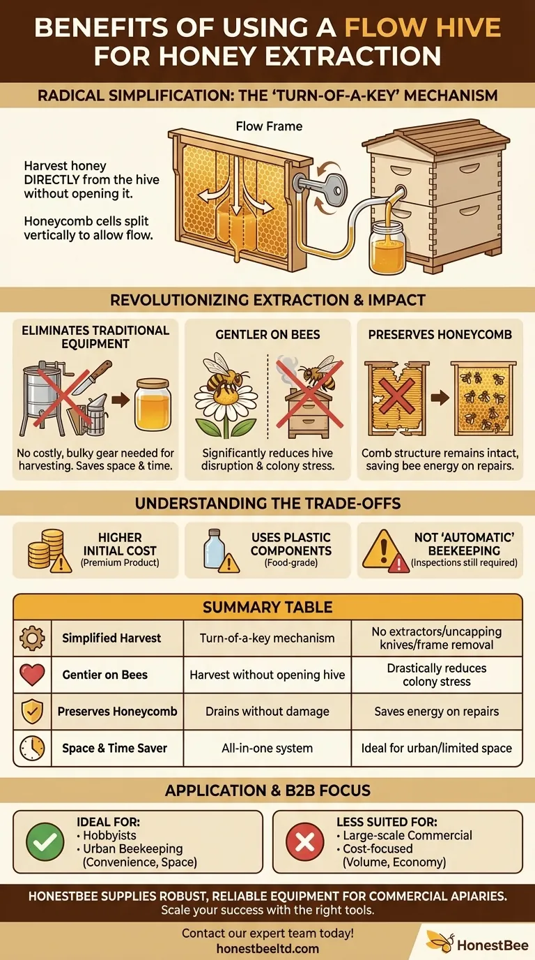 What are the benefits of using a Flow Hive for honey extraction? A Gentler, Simpler Harvest for Hobbyists Visual Guide