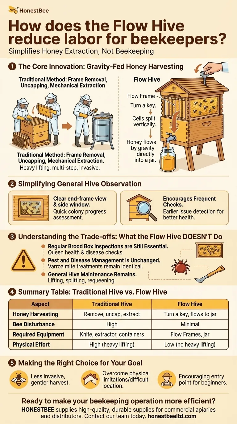 How does the Flow Hive reduce labor for beekeepers? A Guide to Effortless Honey Harvesting Visual Guide