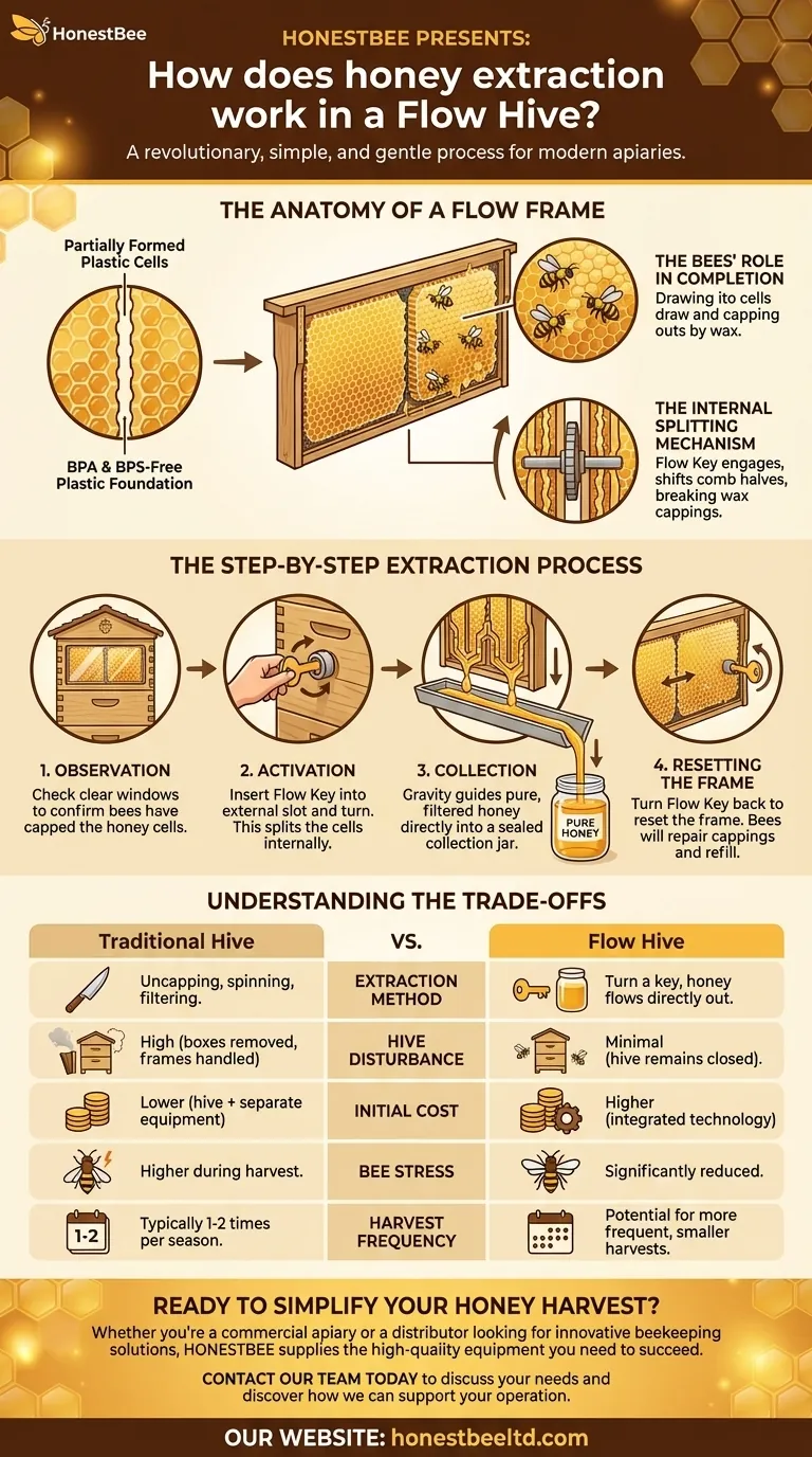 플로우 하이브(Flow Hive)에서 꿀을 채취하는 과정은 어떻게 되나요? 부드럽고 직접 용기로 담는 수확을 경험해 보세요 시각적 가이드
