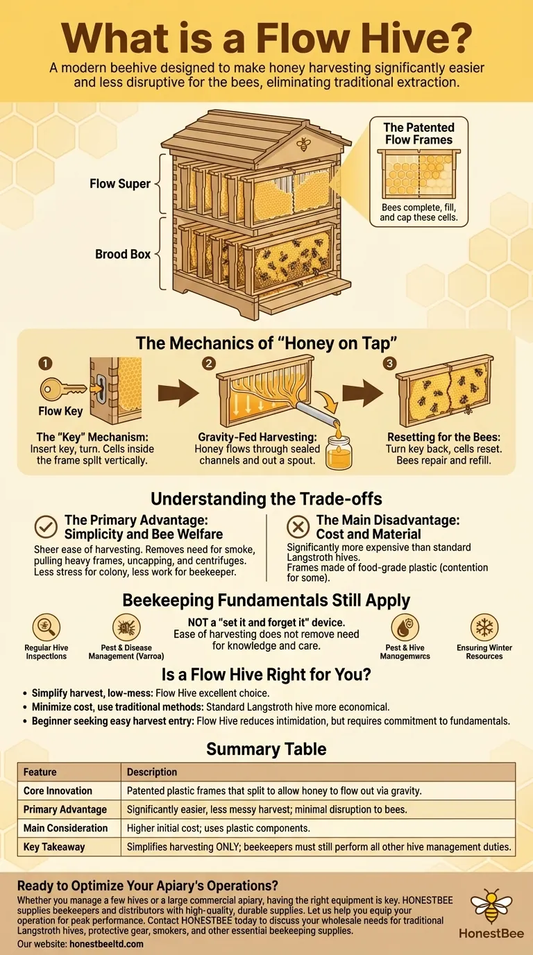 플로우 하이브란 무엇인가요? 더 쉽고 부드러운 꿀 수확을 위한 현대적인 디자인 시각적 가이드