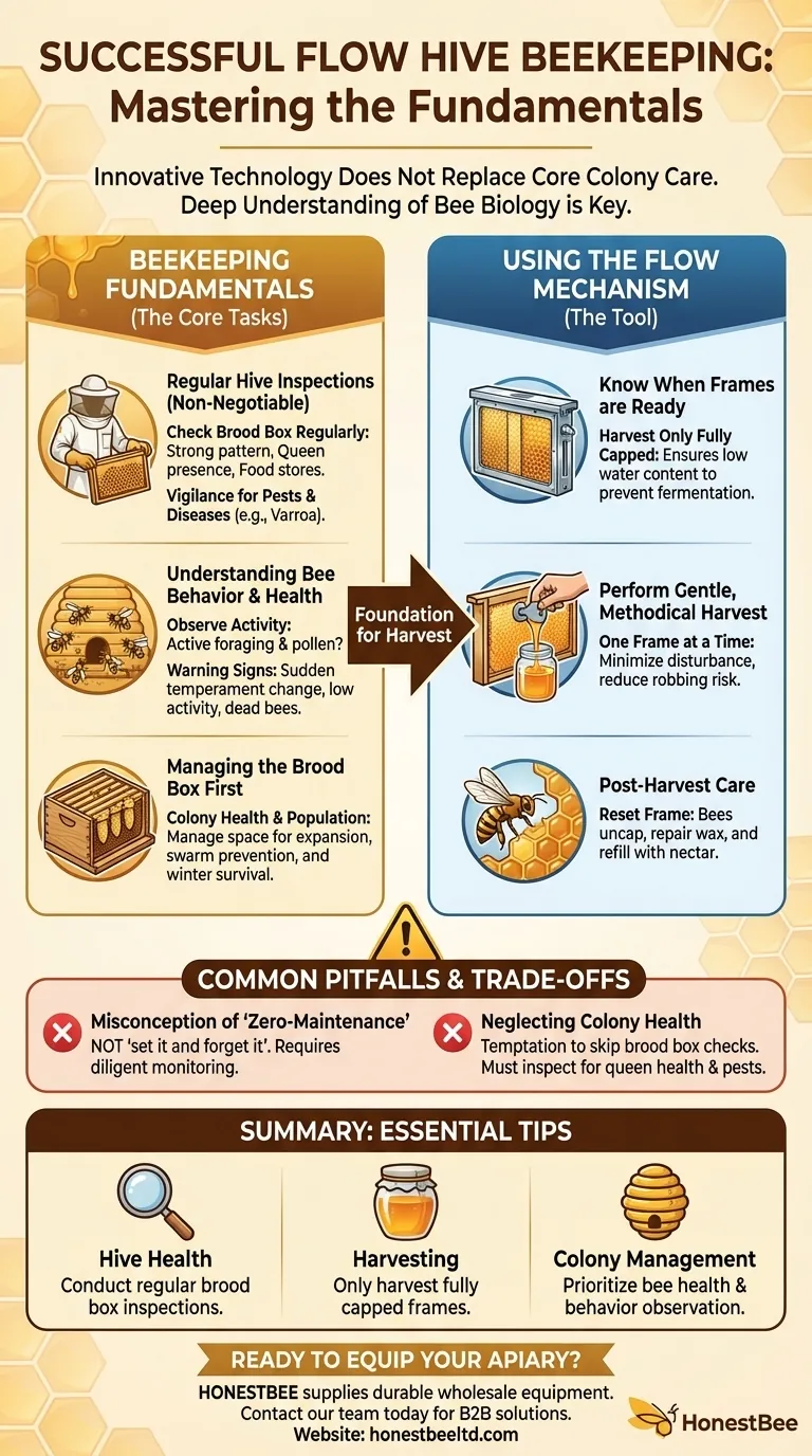 What tips are recommended for successful Flow Hive beekeeping? Master the Hive for a Bountiful Harvest Visual Guide