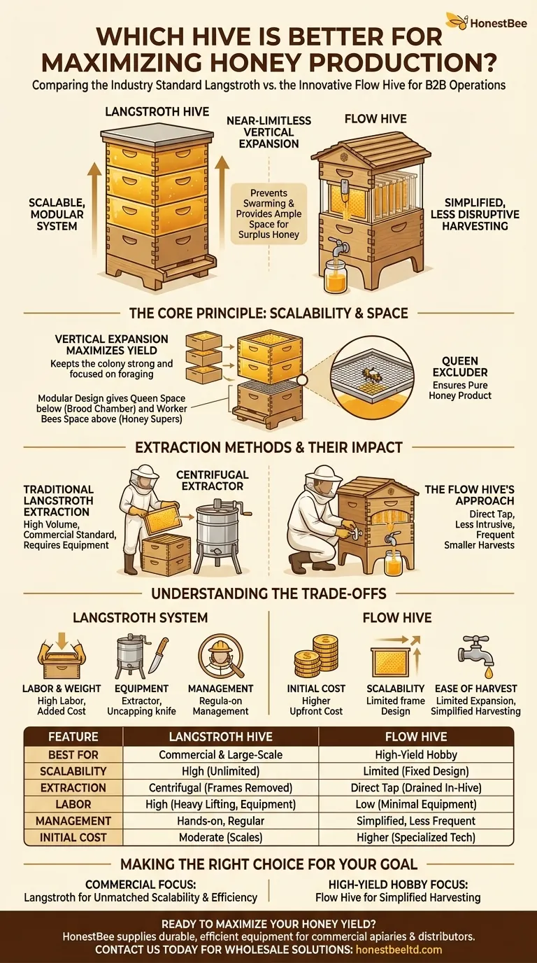 Which hive is better for maximizing honey production? Langstroth vs. Flow Hive for High Yields Visual Guide