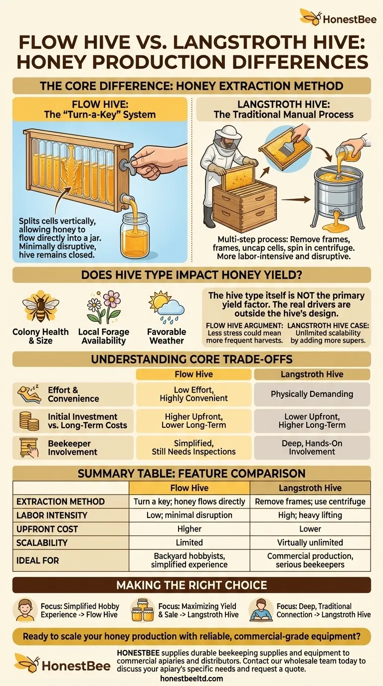 How does honey production differ between Flow Hives and Langstroth hives? Choose the Right System for Your Apiary Visual Guide