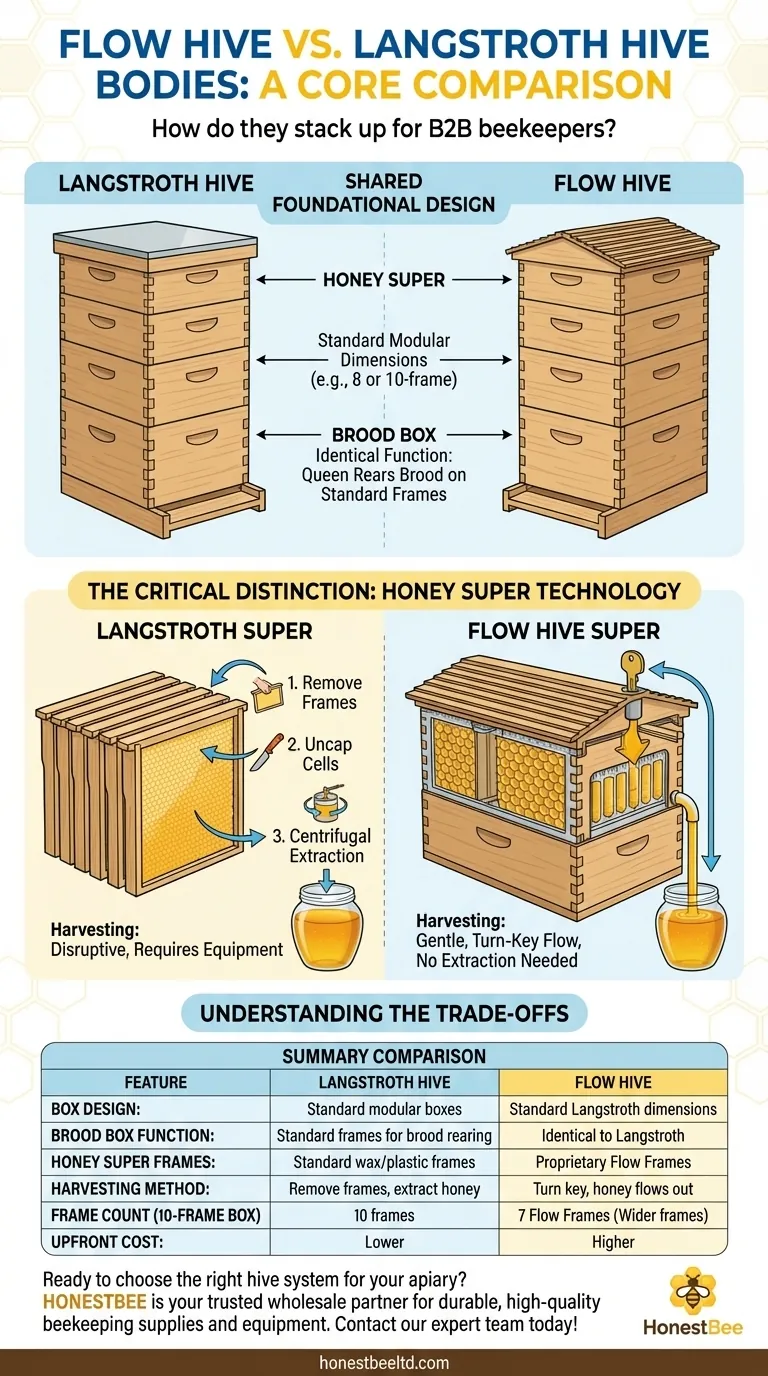 How do the hive bodies of Flow Hives and Langstroth hives compare? Understanding the Core Differences Visual Guide