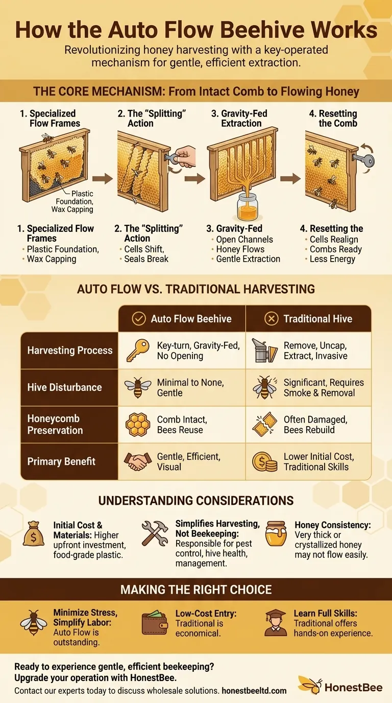 How does the Auto Flow Beehive work? A Gentle, No-Stress Honey Harvesting System Visual Guide