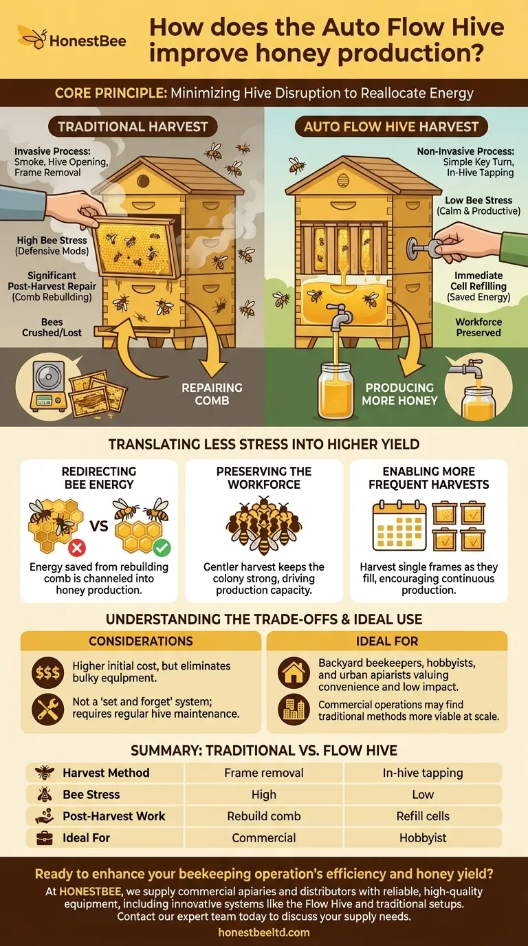 자동 흐름 벌통(Auto Flow Hive)은 어떻게 꿀 생산량을 향상시키나요? 벌통 교란을 최소화하여 수확량 증대 시각적 가이드