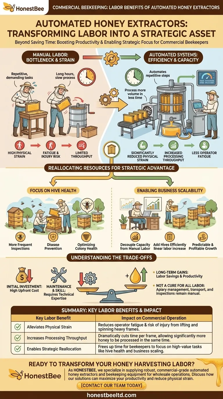 How do automated honey extractors benefit commercial beekeepers in terms of labor? Maximize Productivity & Reduce Strain Visual Guide
