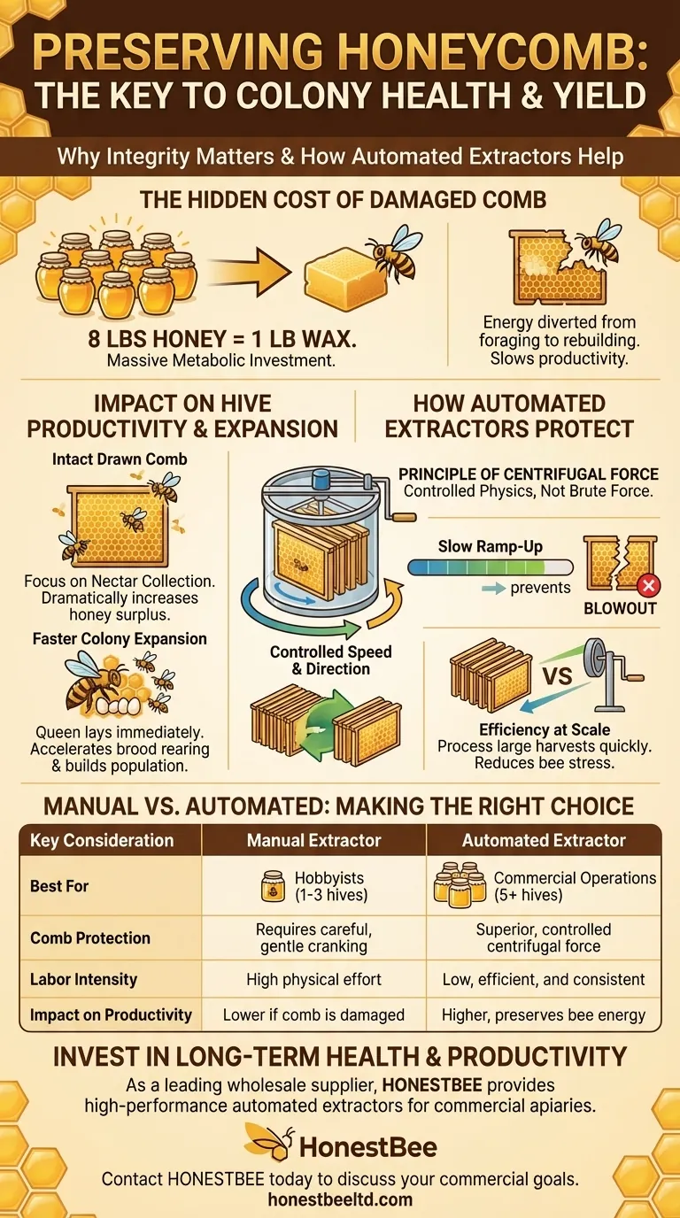 Why is preserving honeycomb integrity important, and how do automated extractors help? Boost Hive Health & Honey Yields Visual Guide