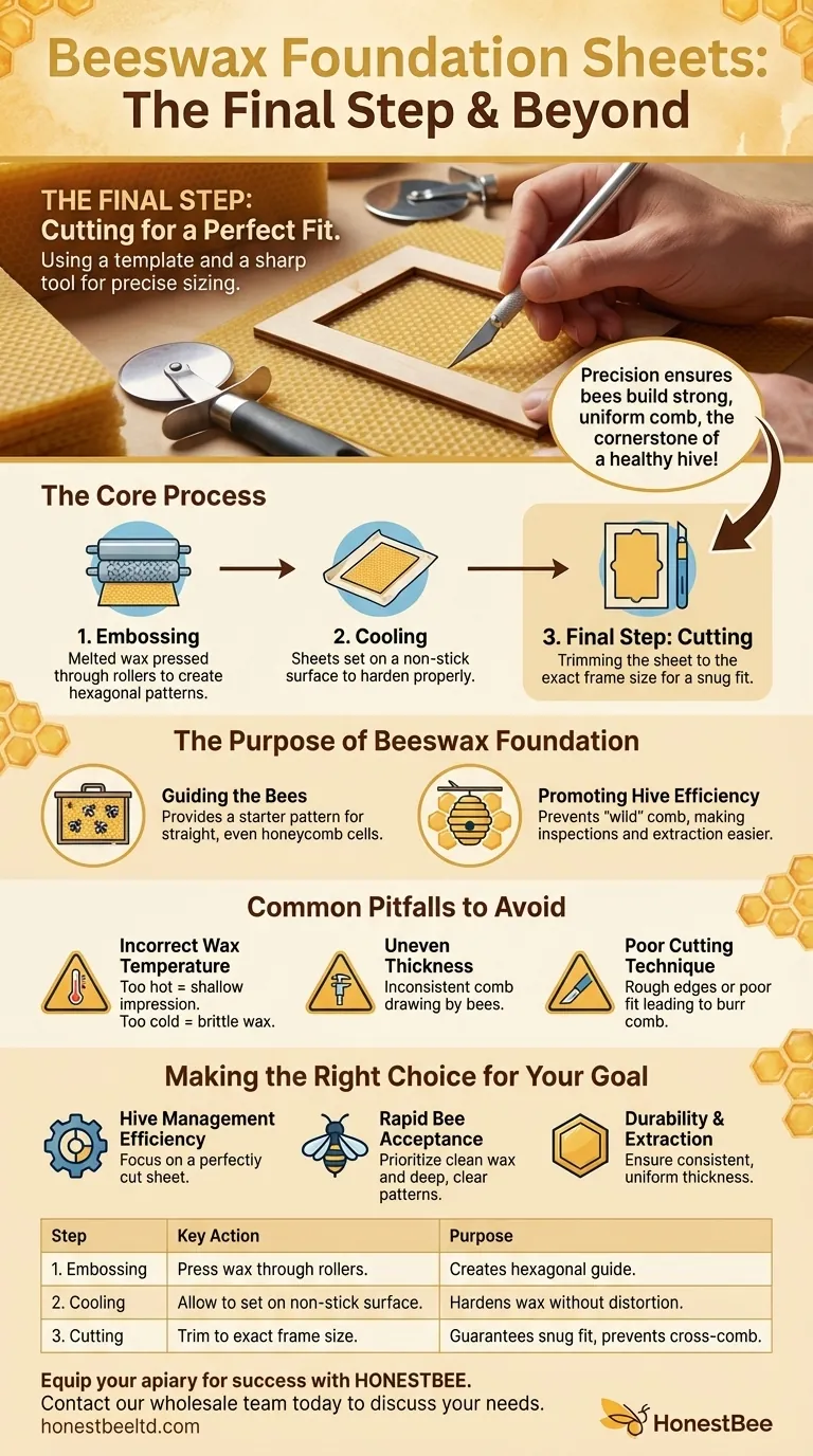 What is the final step in making beeswax foundation sheets? Achieving Perfect Fit for a Productive Hive Visual Guide