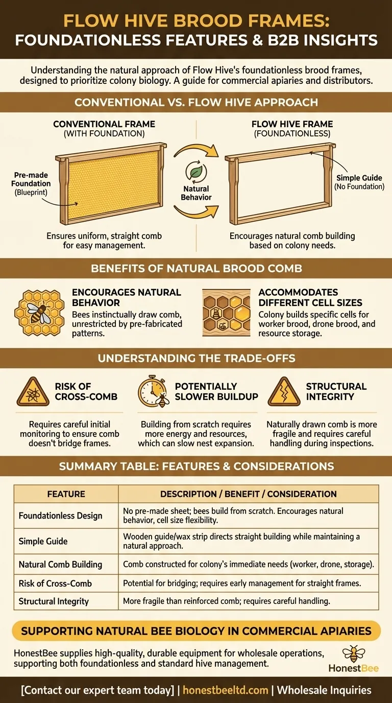 What are the features of the Flow Hive's brood frames? Prioritizing Natural Bee Behavior Visual Guide