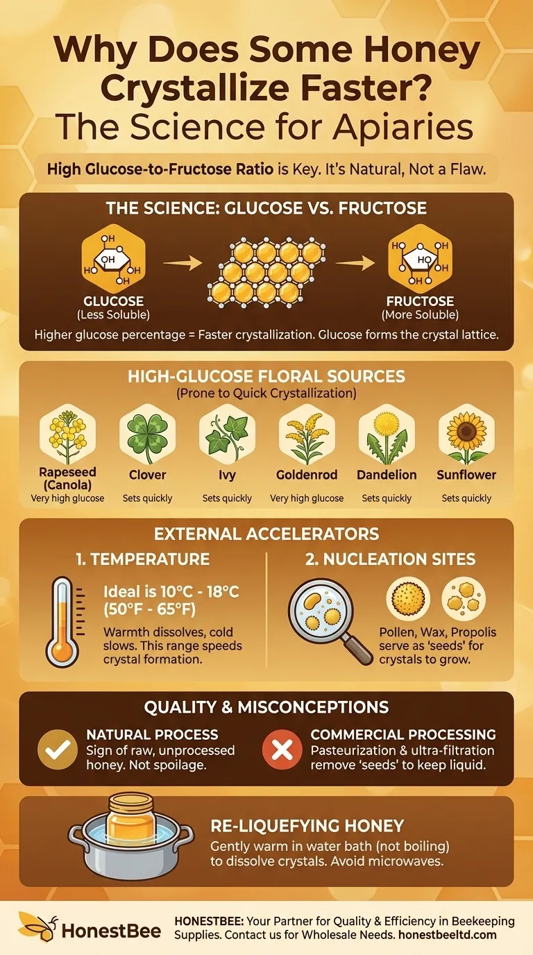 Which floral sources are more prone to causing honey to crystallize quickly? Discover the Science Behind Fast-Setting Honey Visual Guide